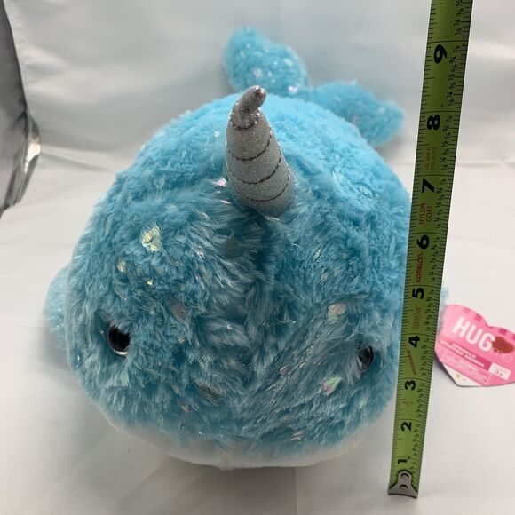 Unicorn Whale Narwhal Plush Stuffed Animal Toy Blue Hug Me Valentines 20" - Picture 13 of 14